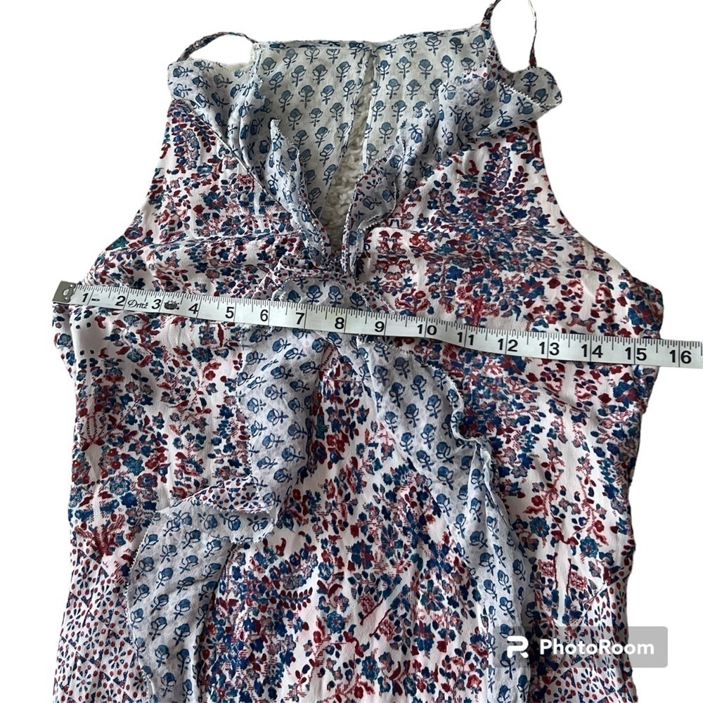 Rebecca Taylor blue red white mixed print silk sleeveless midi dress size 0 - Picture 11 of 14